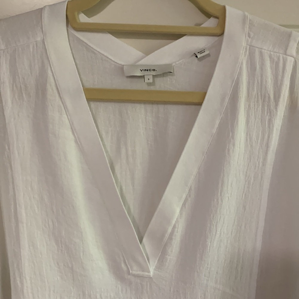Vince White V Neck Blouse with Inset Panel front and back Sz S - Picture 3 of 7